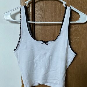 White and Black Lace Trim Crop Top